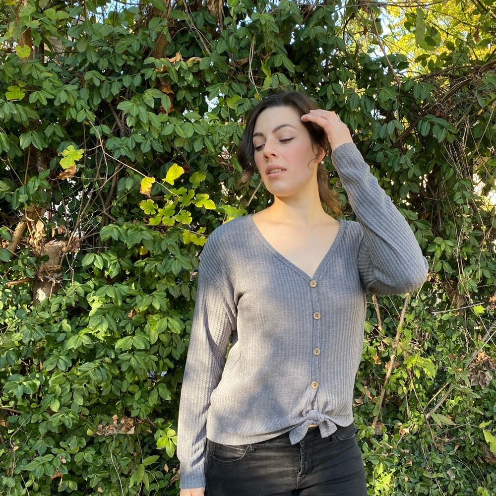 Fall Heat Gray Waffle Thermal Top